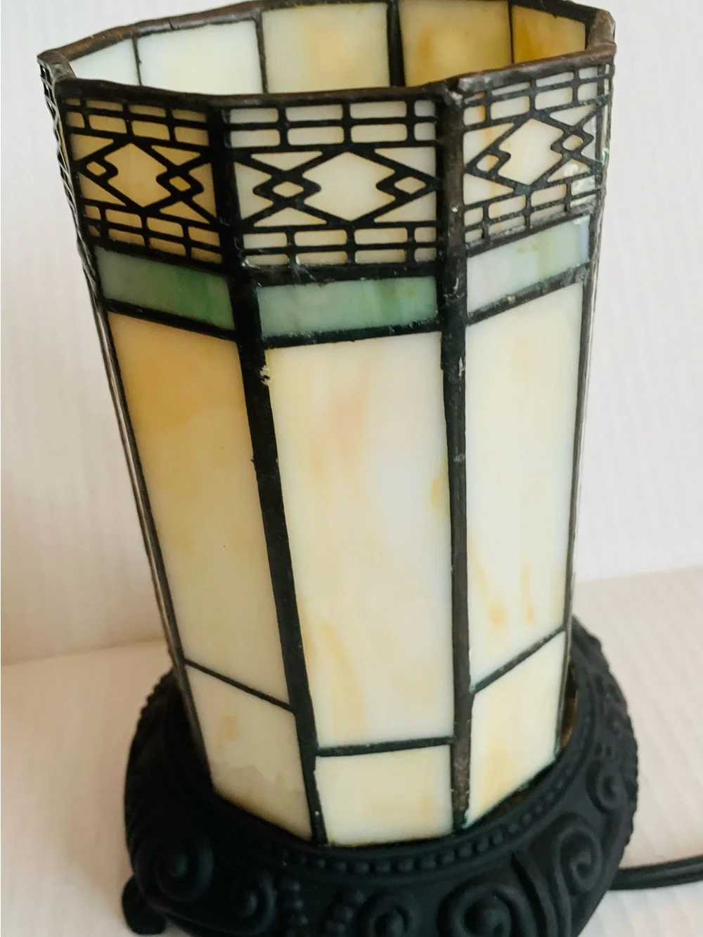 Tiffany Style Stained Glass Cylinder Table Lamp Geometric Pattern 8